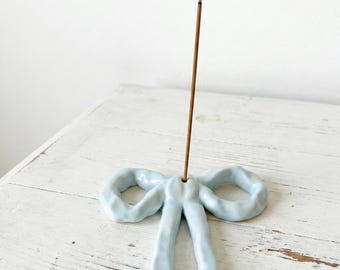 Baby Blue Bow Ceramic Incense Holder: Handmade Altar Home Decor Gift for her
