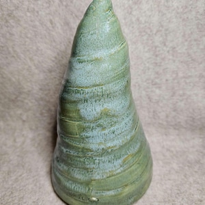 Minimalism green cone tabletop tree, handmade ceramic sculpture statue
