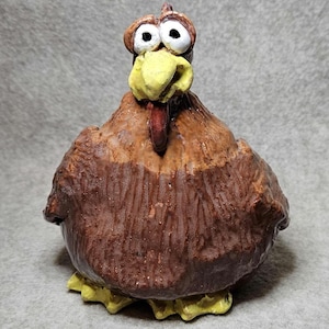 Funny whimsical  chicken, handmade ceramic figurine