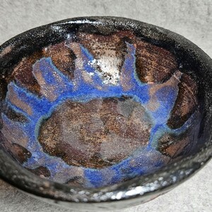 Whimsical Blue flame knick knack bowl, handmade ceramic