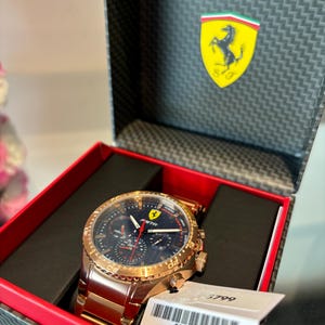 BRAND NEW Scuderia Ferrari Pista Rose Gold Steel Blue Dial Men's Multi-function Watch