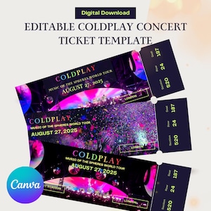 Bearbeitbare Coldplay Konzertkarten-Vorlage - Benutzerdefiniertes Konzertgeschenk, DIY druckbare Veranstaltungskarte, digitales Souvenir für Fans
