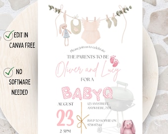BBQ Baby Shower Invitation Template, BabyQ Baby Shower Invite, Couples Baby Shower Invitation, Backyard Baby Shower BBQ Party Invite,