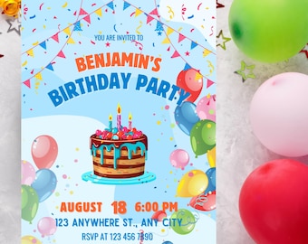 Colorful Birthday Invitation, Kids Birthday Party Invite, Boy Birthday Invitation, Editable Canva Template, Printable Digital Invite