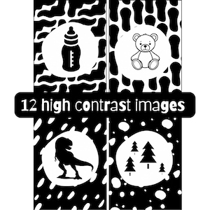 12 Black & White High Contrast Baby Flashcards | Visual Stimulation Cards for Newborns | Montessori Baby Toy | Baby Shower Gift