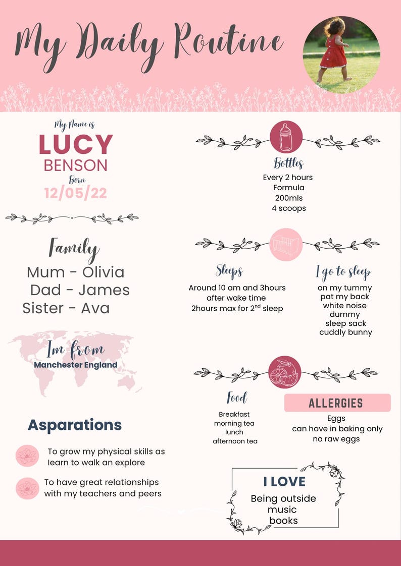 Editable Baby Routine Poster: Custom Daycare Schedule, Bed Tags and ...