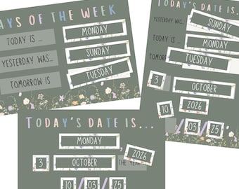 Classroom Calendar Printable A3 | Days of the Week Months Numbers 1-31 | Preschool Kindergarten Calendar Board | Circle time classroom decor