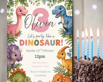 Dinosaur Birthday Invitation Template, Editable Dino Party Invite, Dinosaur Birthday Invitation, Canva Template, Digital Download