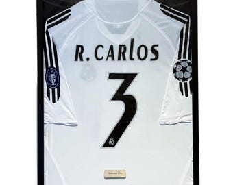 Real Madrid Roberto Carlos Framed Jersey, Roberto Carlos Shirt Framed, Real Madrid Jersey 21 x 29 Inches