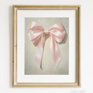 Soft Pink Bow Printable Wall Art, Coquette Aesthetic Digital Download, Feminine Decor for Girls Room or Vanity Gallery Wall, Vintage Art