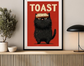 Black Cat Digital Wall Art Print Funny Cat Poster Cute Kitten Whimsical Illustration Cat Lover Gift Quirky Kitchen Decor Grumpy Cat Print