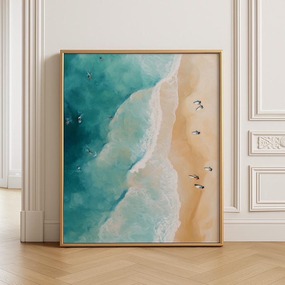 Printable Aerial Beach View Art - Turquoise Ocean & Golden Sands ...