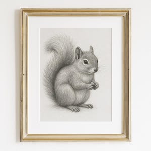 Squirrel Pencil Drawing Printable,Woodland Nursery Animal Art, Forest Baby Room Decor, Digital Wall Art Download, Rustic Animal Sketch Print