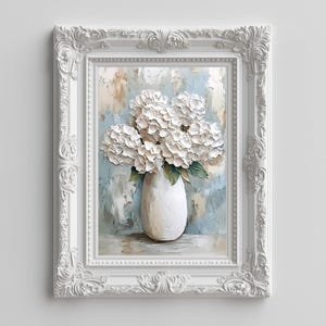 Witte hortensia&#39;s vintage schilderij, bloemsierkunst print, romantische kunst digitale download, Cottage kern afdrukbare muurkunst, zachte boerderij decor