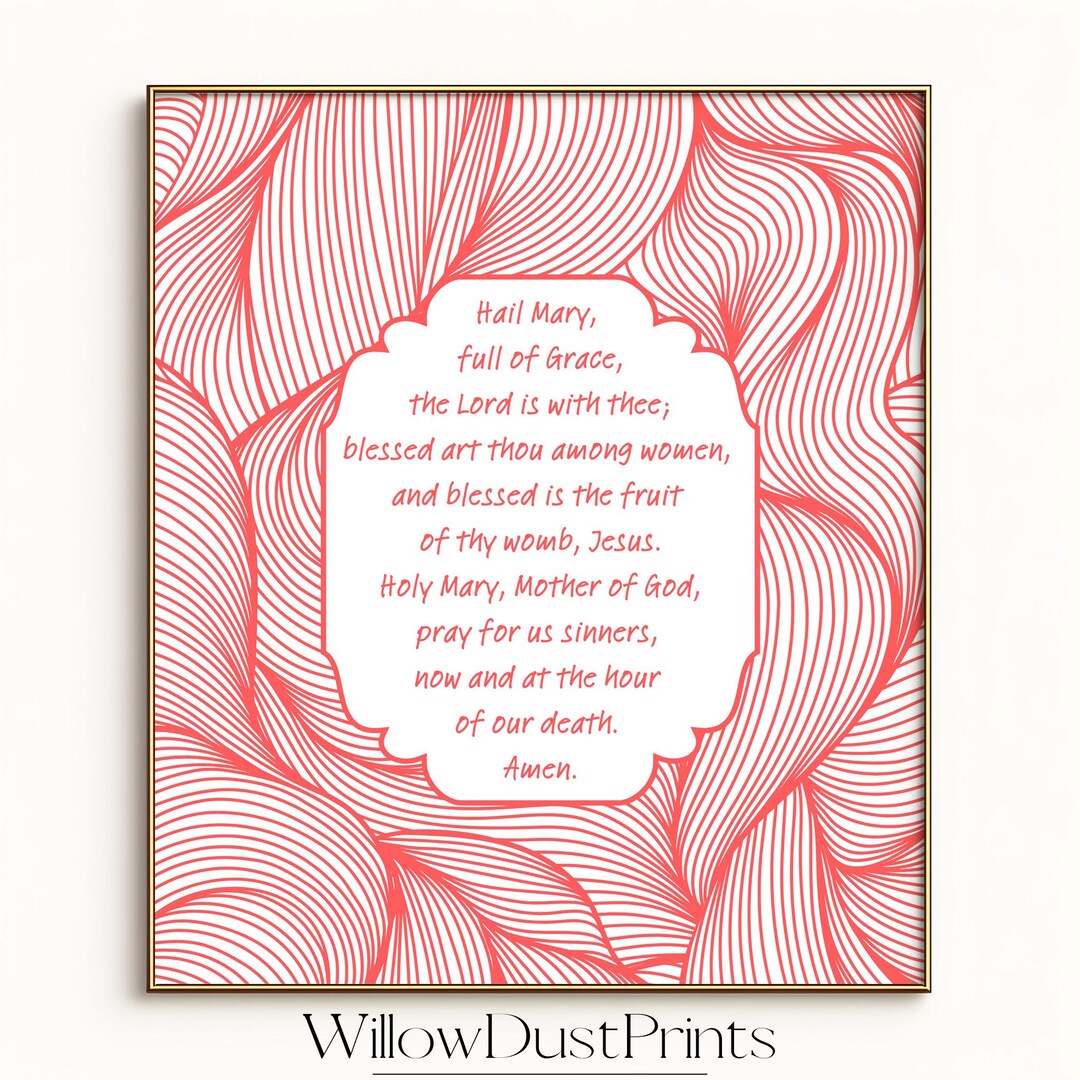 Printable Hail Mary Prayer Wall Art - Modern Catholic Decor, Religious ...