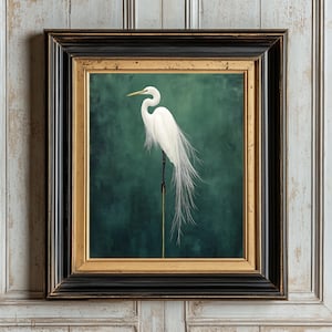 Vintage Bird Print,White Heron Illustration,Graceful Egret Art Print,Digital Download for Home or Office, Japanese Crane Painting, Antique