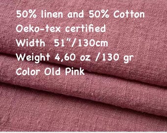 Tejido ligero de lino y algodón, certificado OEKO-TEX, mezcla suave y natural para costura y manualidades.