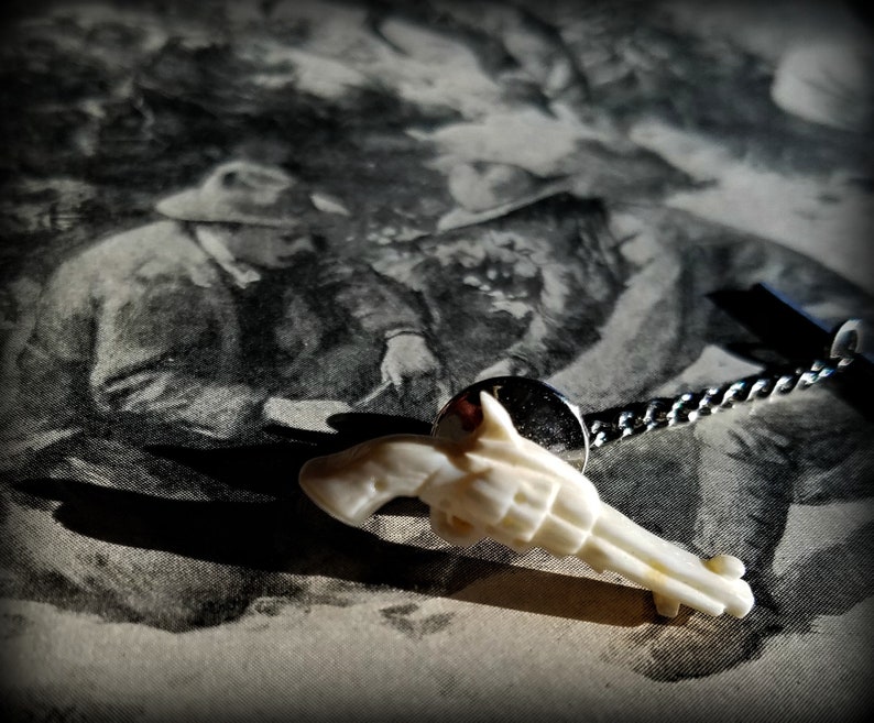 Vintage Carved Bone Revolver Tie Pin