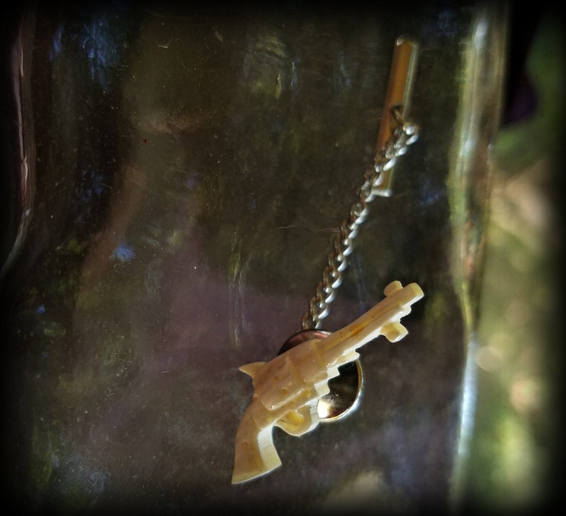 Vintage Carved Bone Revolver Tie Pin