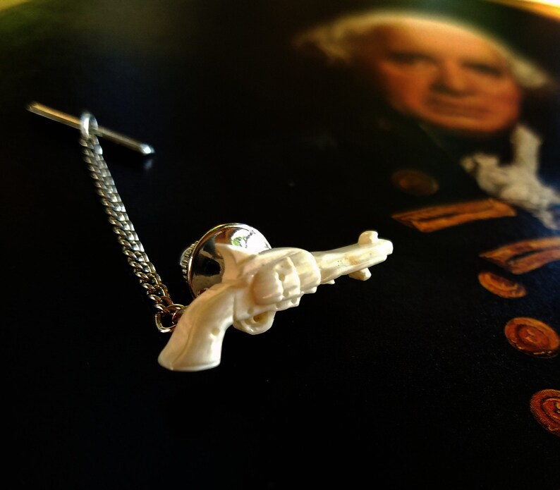 Vintage Carved Bone Revolver Tie Pin