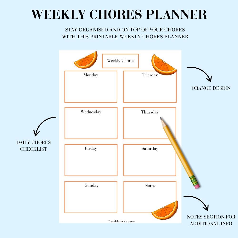 Chores Printable Checklist, 1 Page Chores Printable, Chores Digital ...