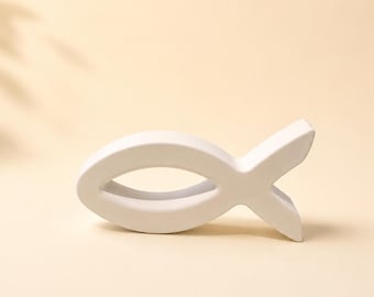 Fish symbol for First Communion & Confirmation – Christian decoration in white – Confirmation gift – Modern table decoration made of Raysin