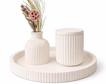 Decorative tray set with vase and jar - ribbed - living room decor - Scandinavian home decor - handmade