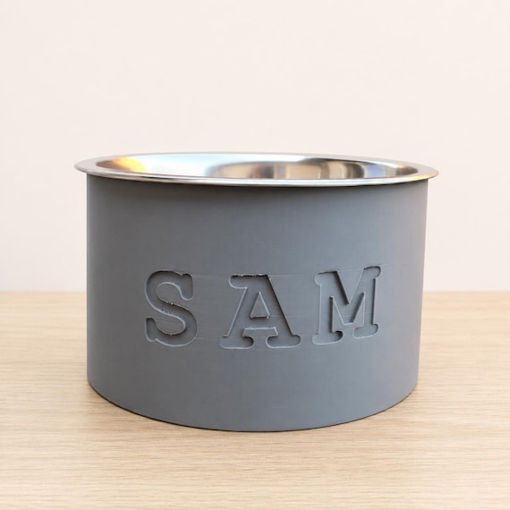 Personalized bowl stand with stainless steel bowl – 12 cm high – dog bowl with name
