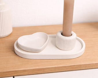 Decorative Set - Modern Hand-Poured Tray with Heart-Shaped Bowl - Home Accessory - Scandinavian Decor - Gift Idea - Home Decor