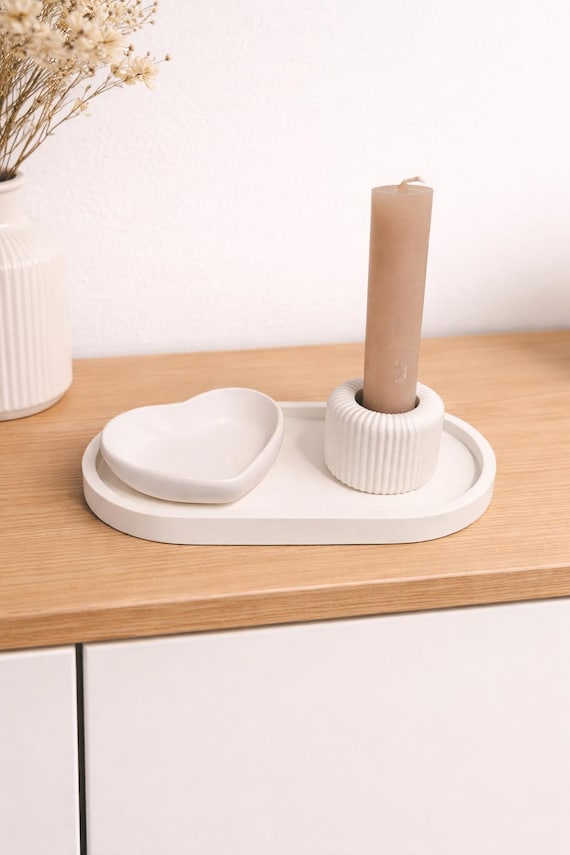 Decorative Set - Modern Hand-Poured Tray with Heart-Shaped Bowl - Home Accessory - Scandinavian Decor - Gift Idea - Home Decor
