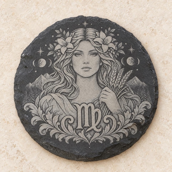 Zodiac sign coaster made of slate, 10 cm – engraved horoscope gift