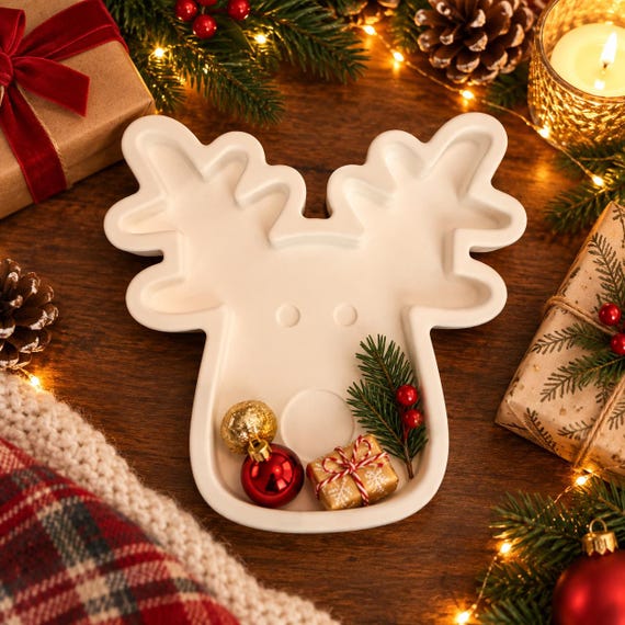 Reindeer Christmas plate from Raysin – Christmas decoration bowl in white – handmade decoration & gift idea