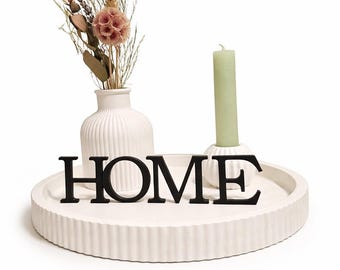 Decorative tray set with vase & candle holder – HOME lettering 3D print – Modern home accessory – Housewarming gift idea for the living room