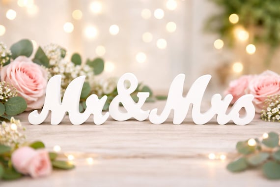 Mr & Mrs lettering – freestanding wedding decoration for bridal table and registry office