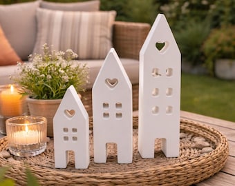 Minimalist Decor House Set | White Ceramic Houses | Scandinavian Home Accessory | Gift Idea | Living Room Decor | Handmade