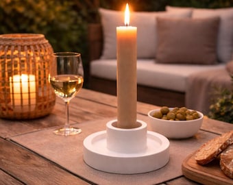 Minimalist White Candlestick – Modern Candle Holder for Taper Candles – Scandinavian Decor for Living Room, Bedroom, Table, and Gift Idea