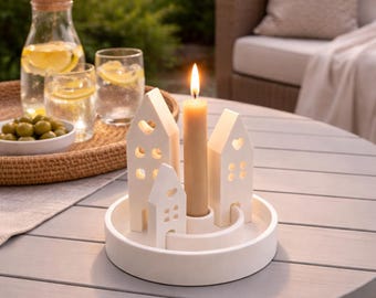 Candle holder for home decor | Scandinavian white candlestick | Modern minimalist tealight holder | Living room table decoration gift