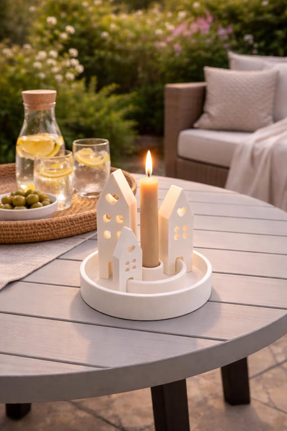 Candle holder for home decor | Scandinavian white candlestick | Modern minimalist tealight holder | Living room table decoration gift