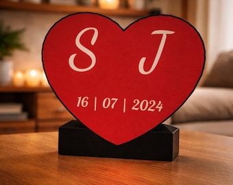 Personalized LED Heart Light Box with Names & Date – Gift for Couples