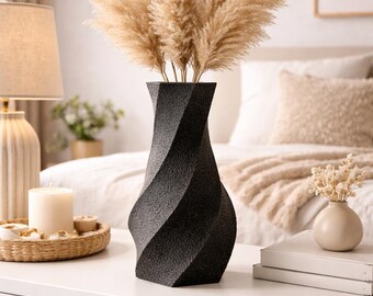 Modern structured vase 18 cm | Scandinavian decorative vase with pampas grass | Living room decor | Housewarming gift idea | 3D printed design vase