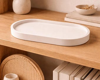Oval decorative tray, modern minimalist style, jewelry tray, candle tray, hand-poured, home accessory, gift idea - length 17 cm