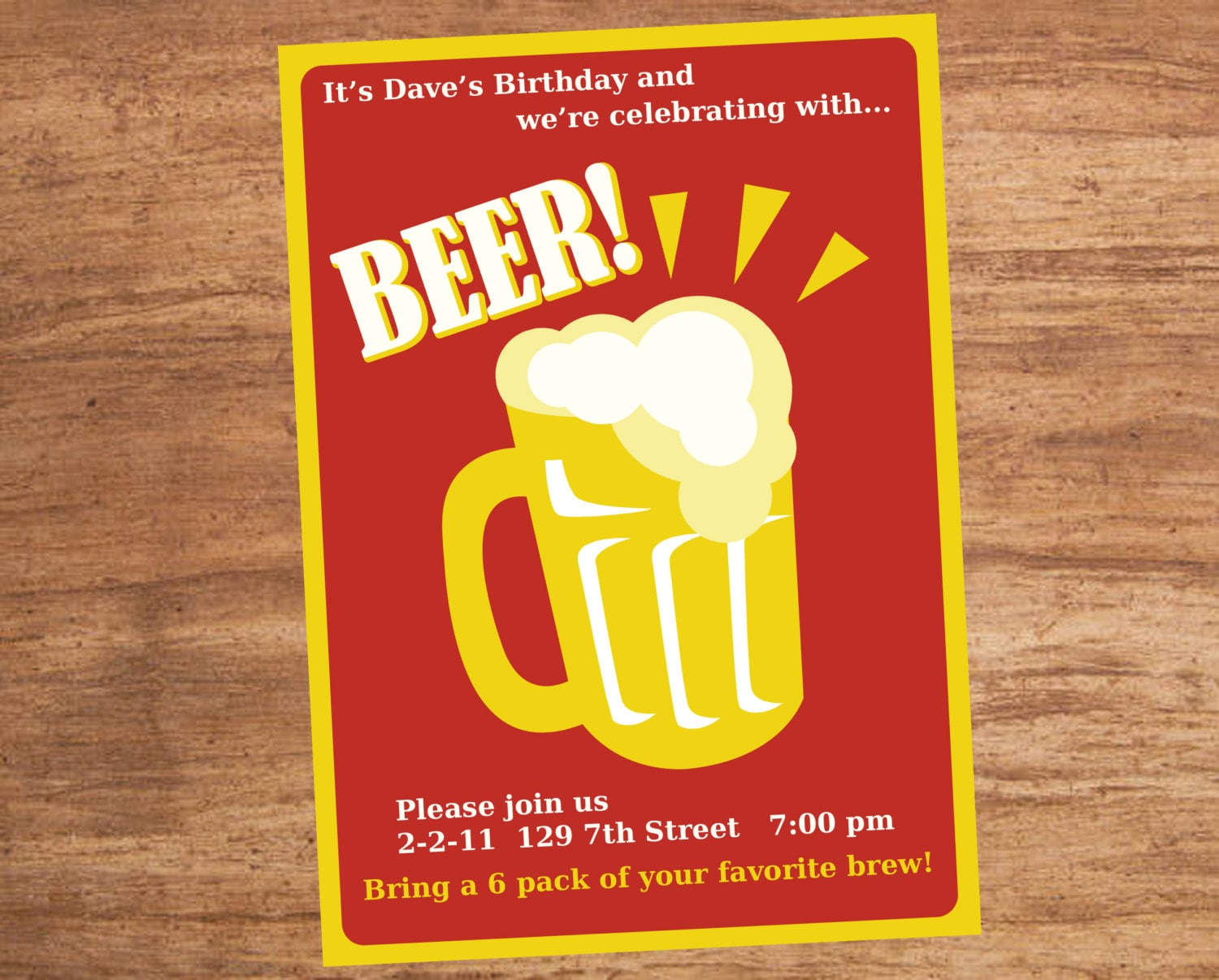 Beer Custom Invitation Birthday Party Invite