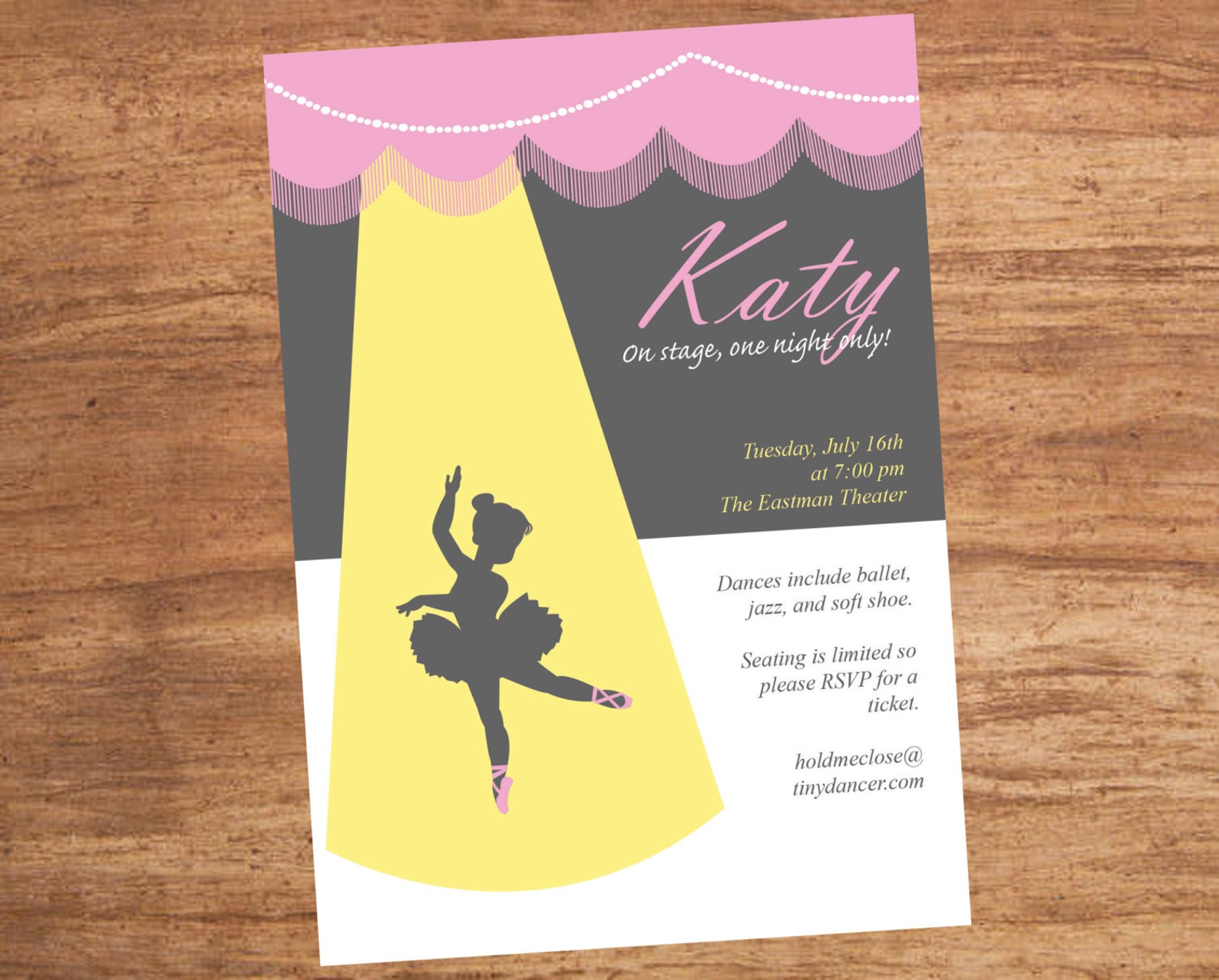 dance recital ballet ballerina party invitation