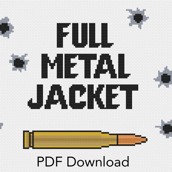 Full Metal Jacket Cross Stitch Pattern. US Army Ammo. PDF instant download. American Bullet Cross Stitch, includes DMC Floss chart