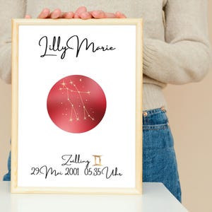 Gift, Digital Download, Wall Decoration, Personalizable, Zodiac Sign, Poster, Birthday