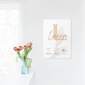Nacimiento, bebé, regalo de hora de nacimiento, póster con nombre, personalizable, póster de nacimiento, regalo para nacimiento, bautismo, baby shower, póster con letras