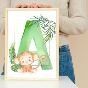 Pósters de letras, pósters de pared infantiles, habitación infantil, personalizados, pósters de nombres, pósters de cumpleaños con iniciales, animales de la selva