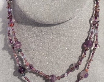 Beaded Purple Flourite 2 Strand Necklace