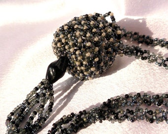 Beaded Black and Grey Woven Basket Necklace