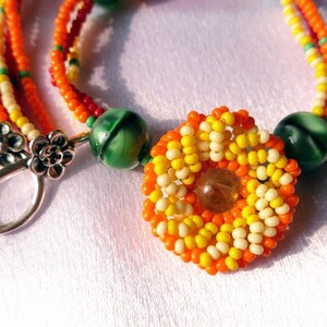 Beaded Firey Flower Necklace image 3